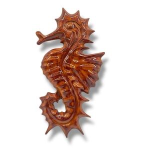 Handmade Pottery Seahorse Wall Hanging Brown Orange Decorative Ceramic Art‎